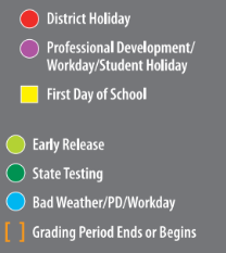 District School Academic Calendar Legend for Bowie Elementary