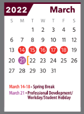 District School Academic Calendar for Austin Elementary for March 2022