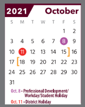 District School Academic Calendar for Ennis Junior High for October 2021