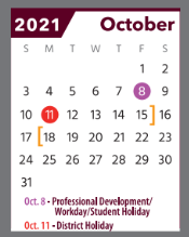 District School Academic Calendar for Houston Elementary for October 2021