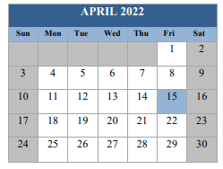District School Academic Calendar for C. A. Weis Elementary School for April 2022