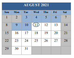 District School Academic Calendar for Escambia Bay Marine Institute for August 2021