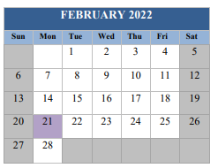 District School Academic Calendar for J. H. Workman Middle School for February 2022