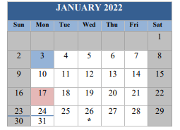 District School Academic Calendar for J. H. Workman Middle School for January 2022