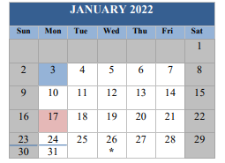 District School Academic Calendar for County Administrative Annex for January 2022