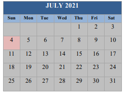 District School Academic Calendar for Brown Barge Middle School for July 2021