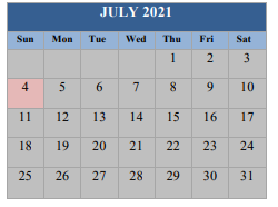 District School Academic Calendar for Judy Andrews for July 2021