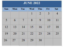 District School Academic Calendar for Bellview Middle School for June 2022