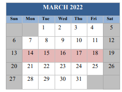 District School Academic Calendar for George Stone Area Voc-tech Center for March 2022