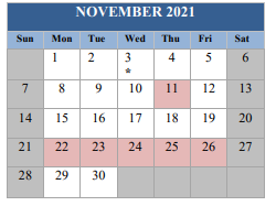 District School Academic Calendar for Escambia Westgate Center for November 2021