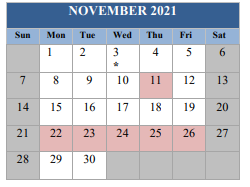 District School Academic Calendar for Escambia Bay Marine Institute for November 2021