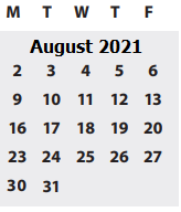 District School Academic Calendar for Willagillespie Elementary School for August 2021