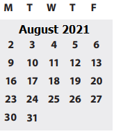 District School Academic Calendar for Gilham Elementary School for August 2021