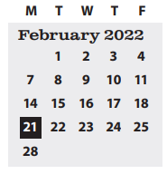 District School Academic Calendar for Jefferson Middle School for February 2022