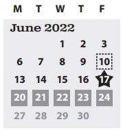 District School Academic Calendar for Opportunity Center for June 2022