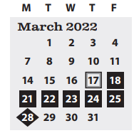 District School Academic Calendar for Family School for March 2022