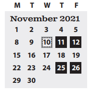 District School Academic Calendar for Spring Creek Elementary School for November 2021