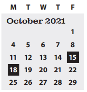 District School Academic Calendar for Family School for October 2021