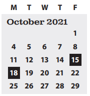 District School Academic Calendar for Charlemagne At Fox Hollow Elementary School for October 2021