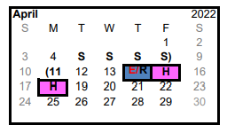 District School Academic Calendar for Eustace Intermediate for April 2022