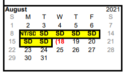 District School Academic Calendar for Eustace Middle for August 2021