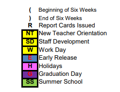 District School Academic Calendar Legend for Eustace Intermediate