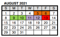 District School Academic Calendar for Oak Hill Middle School for August 2021