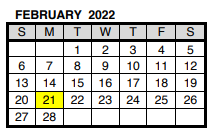 District School Academic Calendar for Evs Juvenile Correctional Fac for February 2022