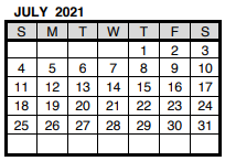 District School Academic Calendar for Washington Middle School for July 2021
