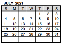 District School Academic Calendar for The Learning Center for July 2021
