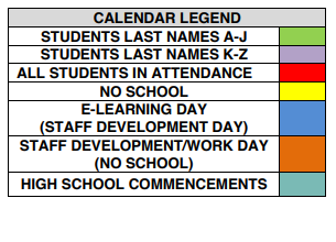 District School Academic Calendar Legend for School Of Academic & Career Dev
