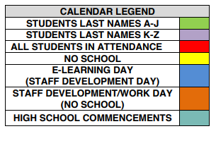 District School Academic Calendar Legend for Delaware Elementary School