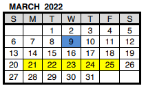 District School Academic Calendar for North High School for March 2022
