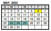 District School Academic Calendar for Glenwood Middle School for May 2022