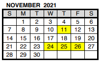 District School Academic Calendar for Evansville Psychiatric Center for November 2021