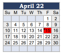District School Academic Calendar for Tarrant County Jjaep School for April 2022