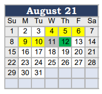 District School Academic Calendar for Bishop Elementary for August 2021