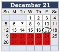 District School Academic Calendar for E Ray Elementary for December 2021