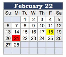 District School Academic Calendar for Bishop Elementary for February 2022