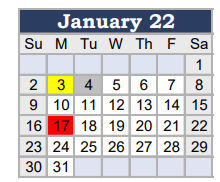 District School Academic Calendar for Tarrant County Jjaep School for January 2022