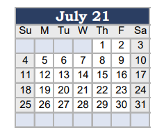 District School Academic Calendar for Tarrant County Jjaep School for July 2021
