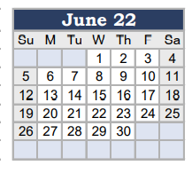 District School Academic Calendar for E Ray Elementary for June 2022