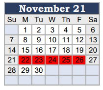 District School Academic Calendar for Tarrant County Jjaep School for November 2021