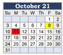 District School Academic Calendar for Bishop Elementary for October 2021