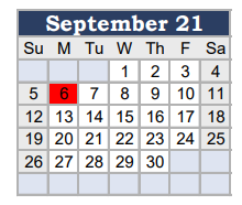 District School Academic Calendar for Tarrant County Jjaep School for September 2021