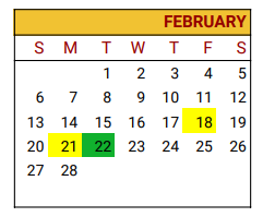 District School Academic Calendar for Freestone Navarro Alter for February 2022