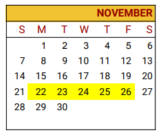 District School Academic Calendar for Freestone Navarro Alter for November 2021