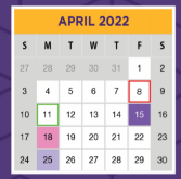 District School Academic Calendar for Collin Co J J A E P for April 2022