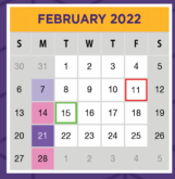 District School Academic Calendar for Collin Co J J A E P for February 2022