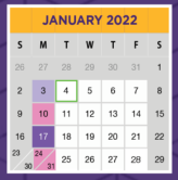 District School Academic Calendar for Collin Co J J A E P for January 2022